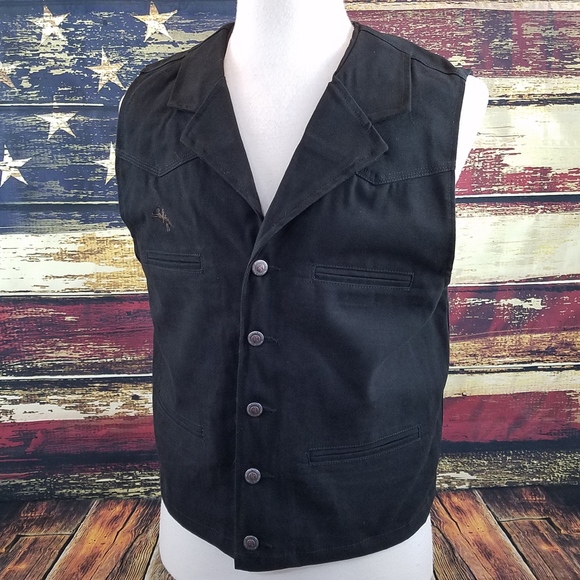 WYOMING TRADERS MENS OVERSIZED BRONCO CANVAS VEST - BLACK